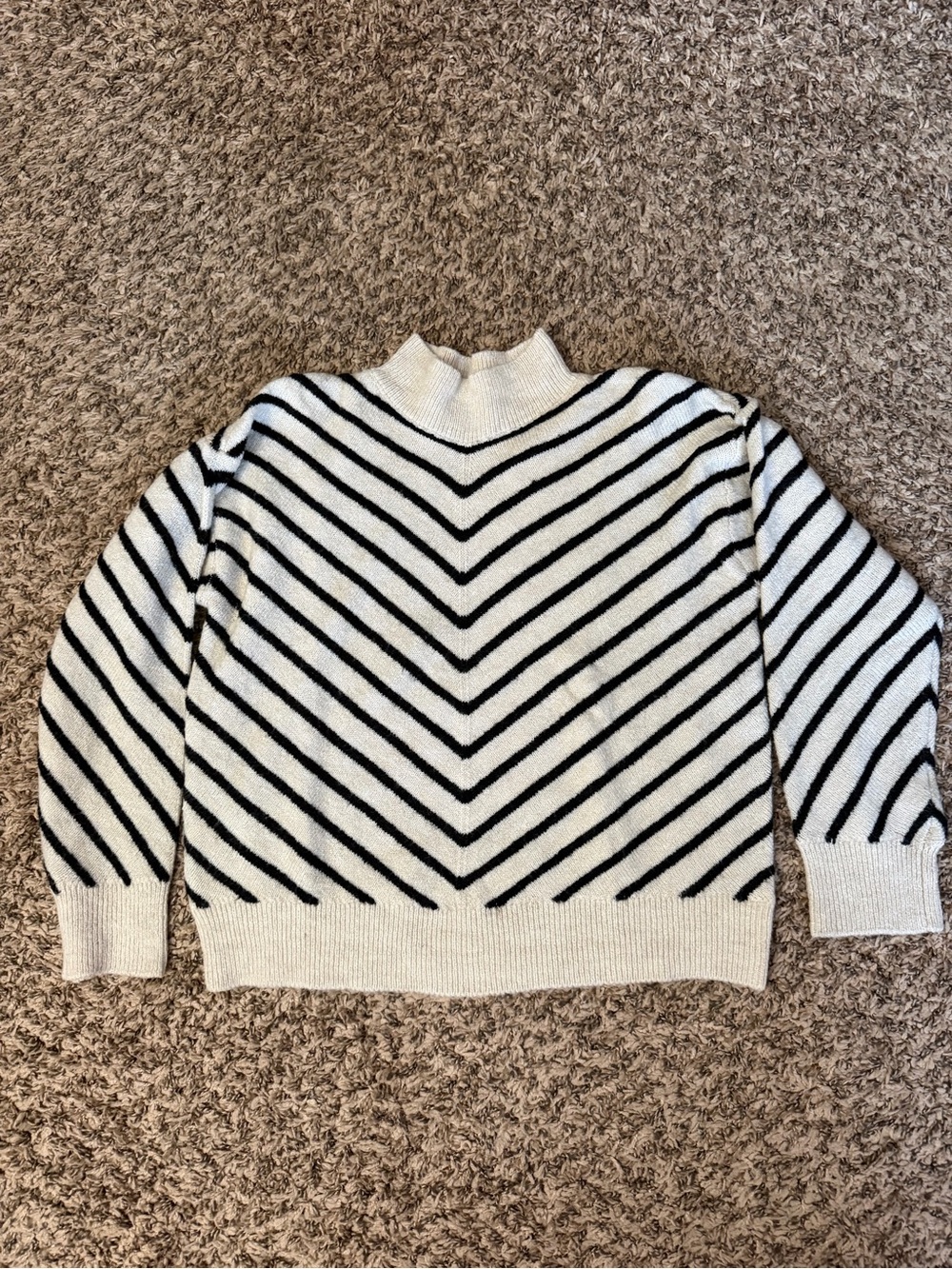 Striped Mock Neck Sweater - Mocha & Black